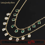 Green Zircon Tassel Collar Bohemian Necklace Female Collarbone Chain