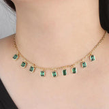Green Zircon Tassel Collar Bohemian Necklace Female Collarbone Chain