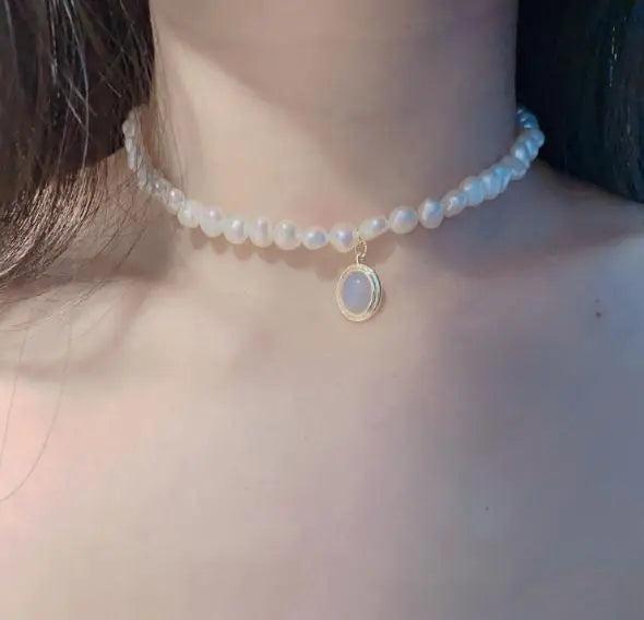 Baroque Freshwater Pearls Moonstone Pendant Choker Smart Necklace