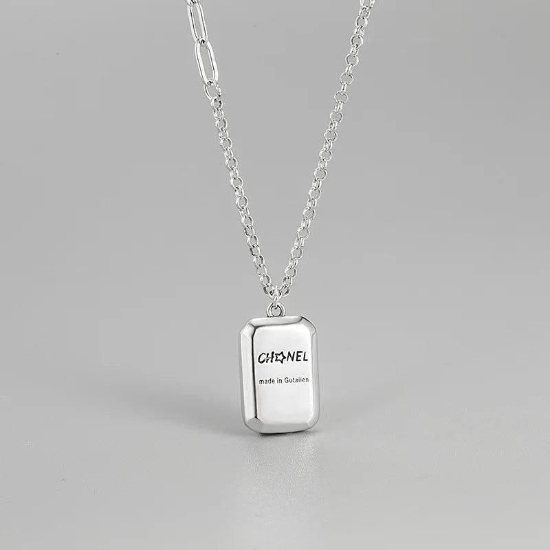 Geometric Square Letter Necklace - Retro S925 Silver