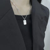 Geometric Square Letter Necklace - Retro S925 Silver