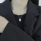 Geometric Square Letter Necklace - Retro S925 Silver