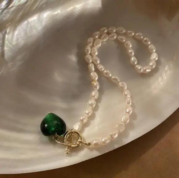 Freshwater Pearl Necklace Glass Heart Fine Jewelry