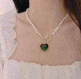 Freshwater Pearl Necklace Glass Heart Fine Jewelry