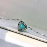 925 Silver Love Heart Paraiba Stone Necklace Clavicle Chain Pendant