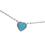 925 Silver Love Heart Paraiba Stone Necklace Clavicle Chain Pendant