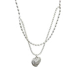 S925 Silver Texture Love Necklace Light High-end Double-layer Rice Bead