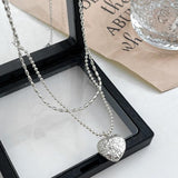 S925 Silver Texture Love Necklace Light High-end Double-layer Rice Bead