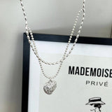 S925 Silver Texture Love Necklace Light High-end Double-layer Rice Bead