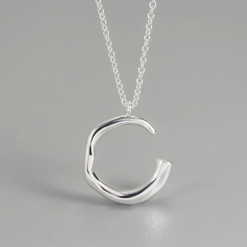 S925 Sterling Silver Concave-convex C-shaped Necklace