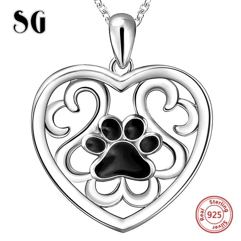 925 Sterling Silver Dog Footprint Pendant Necklace for Women