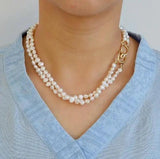Pearl Necklace Baroque Freshwater Pearls Plated Chain Ladies Fine Jewelry