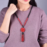 Cinnabar Sweater Chain Peony Flower Pendant Necklace