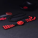 Cinnabar Sweater Chain Peony Flower Pendant Necklace