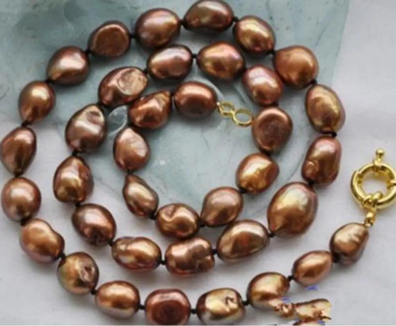 LARGE 12-14MM BROWN BAROQUE PEARL NECKLACE 32''AAA