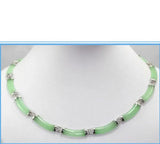 925 Sterling Green Jade Link Necklace 17 Inch