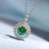 925 Silver 8mm Green Paraiba Tourmaline Pendant Necklace