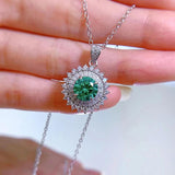 925 Silver 8mm Green Paraiba Tourmaline Pendant Necklace