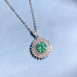 925 Silver 8mm Green Paraiba Tourmaline Pendant Necklace