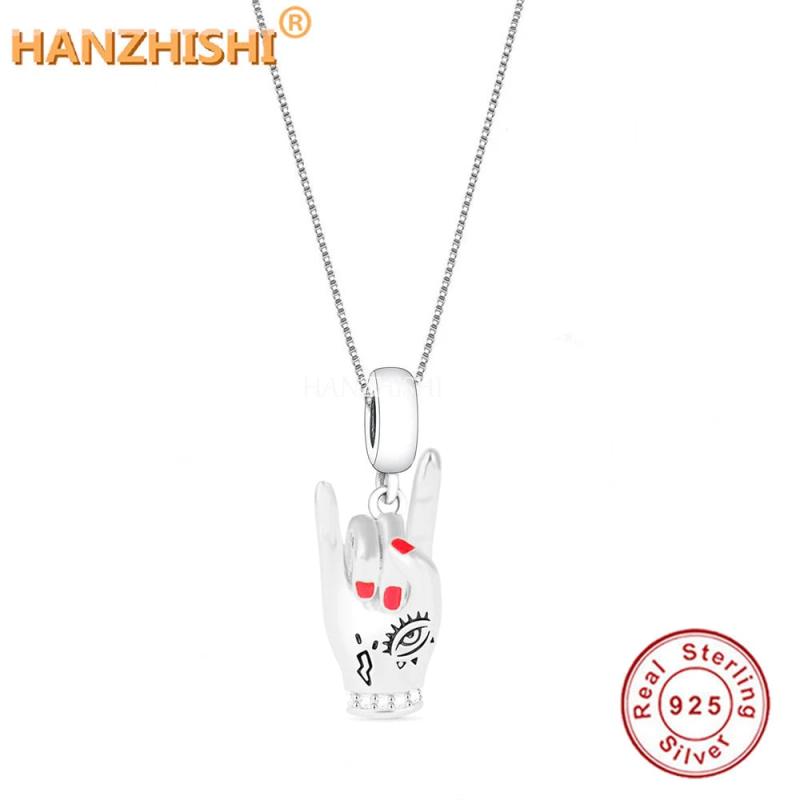 925 Sterling Silver Victory Gesture Pendant Necklace