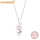 925 Sterling Silver Victory Gesture Pendant Necklace