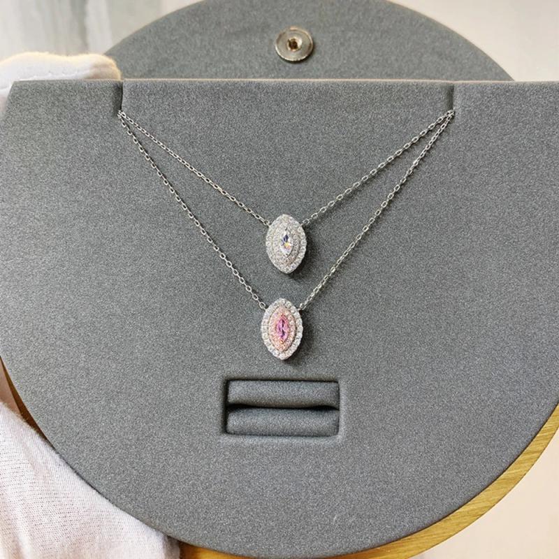 925 Silver Pink Sapphire Diamond Gemstone Necklace