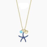 925 Silver Starfish Pendant Necklace with Shell Zircon Stones