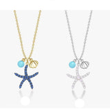 925 Silver Starfish Pendant Necklace with Shell Zircon Stones