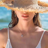 925 Silver Starfish Pendant Necklace with Shell Zircon Stones
