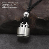 Solid 990 Sterling Silver Blessing Seal Pendant Necklace Retro Matte Jewelry