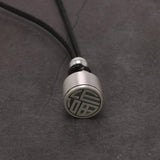 Solid 990 Sterling Silver Blessing Seal Pendant Necklace Retro Matte Jewelry