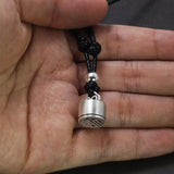 Solid 990 Sterling Silver Blessing Seal Pendant Necklace Retro Matte Jewelry