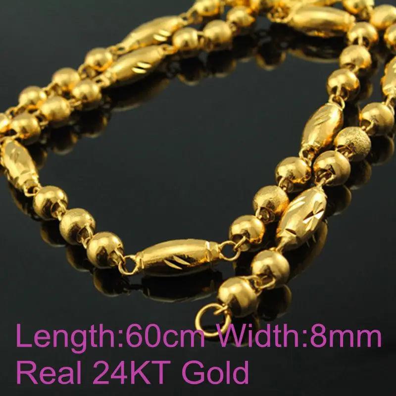 OMHXFC 24KT Chain Necklace NL54 Men's Wedding Gift Olive Beads