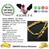 OMHXFC 24KT Chain Necklace NL54 Men's Wedding Gift Olive Beads