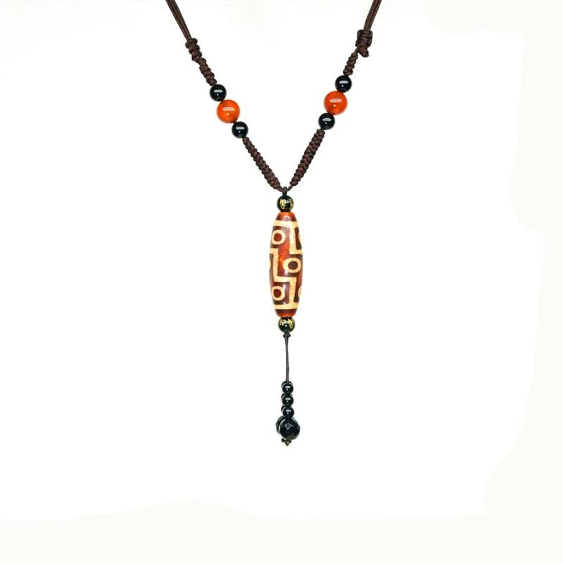 Agate Beads Men's & Women's Necklace with 9 Eyes DZI Amulet