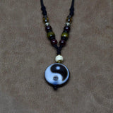 Agate DZI Pendant Necklace Tea Crystal Garnet Woven Amulet Tai Chi Pattern