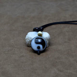 Agate DZI Pendant Necklace Tea Crystal Garnet Woven Amulet Tai Chi Pattern