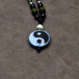 Agate DZI Pendant Necklace Tea Crystal Garnet Woven Amulet Tai Chi Pattern