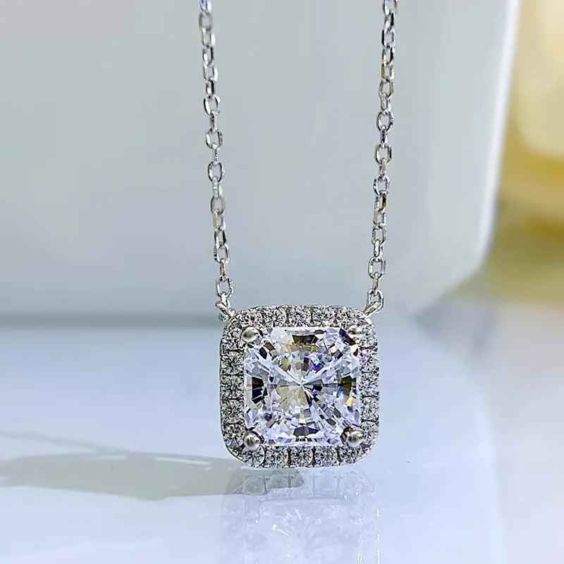 S925 Sterling Silver Necklace Pink Diamond Ice Flower Cut