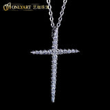 S925 Silver Cross Pendant Necklace with Zircons for Christmas Jewelry