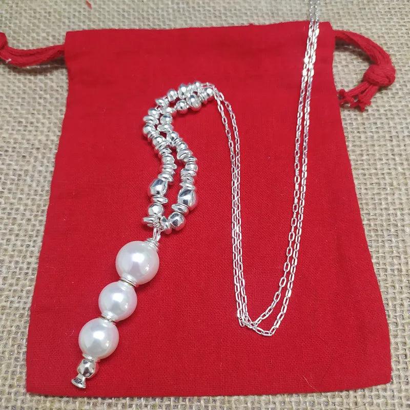 Electroplating 925 Silver Pearls Sweater Necklace Long Jewelry