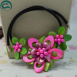 Freshwater Pearl Shell Flower Leather Necklace Gift For Women