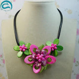 Freshwater Pearl Shell Flower Leather Necklace Gift For Women