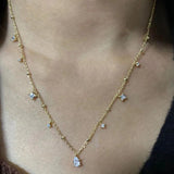 Square Green Zircon Water Drop 925 Silver Choker Necklace
