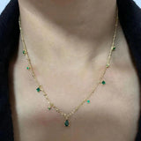 Square Green Zircon Water Drop 925 Silver Choker Necklace