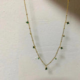 Square Green Zircon Water Drop 925 Silver Choker Necklace