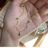 Square Green Zircon Water Drop 925 Silver Choker Necklace