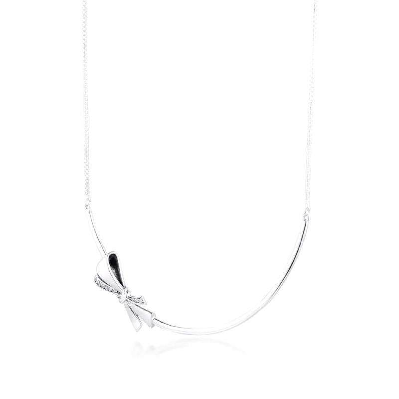 925 Sterling Silver Brilliant Bow Collier Necklace