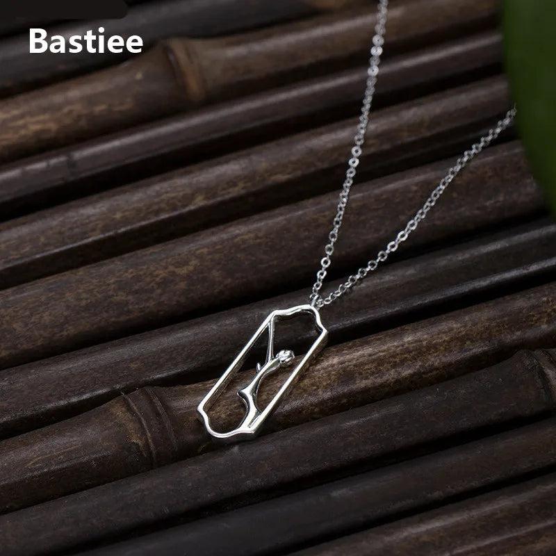 Bastiee 925 Silver Branch Necklace Pendant Vintage Jewelry Chinese Style