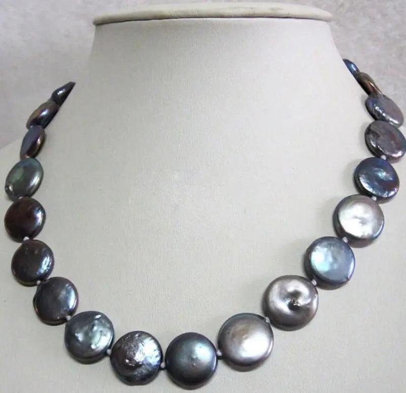 Coin Pearl Necklace Chain Jewelry 13-14MM